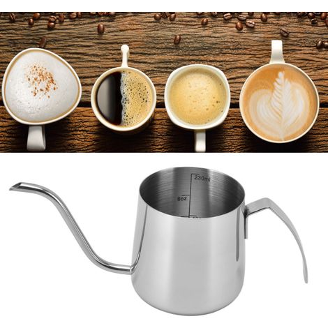 Cafetière à filtre en acier inoxydable 304 argenté avec revêtement en téflon, cuve épaisse et poignée à sept caractères, 250 ml (1/5)
