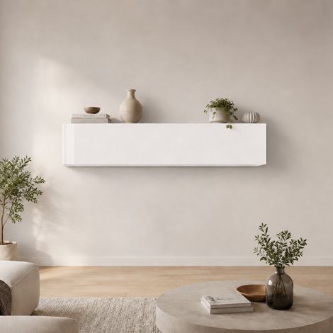 Dmora - Hängeschrank Dghoula, Mehrzweckschrank, Wandschrank, 100 % Made in Italy, cm 180x30h40, glänzend weiß (1/5)