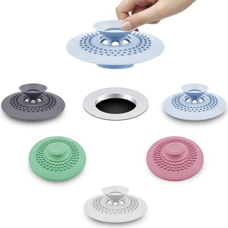 Juego de 5 tapones de drenaje de ducha de silicona para bañera, fregadero, bañera, lavanda, cocina, baño (5 colores) (1/5)