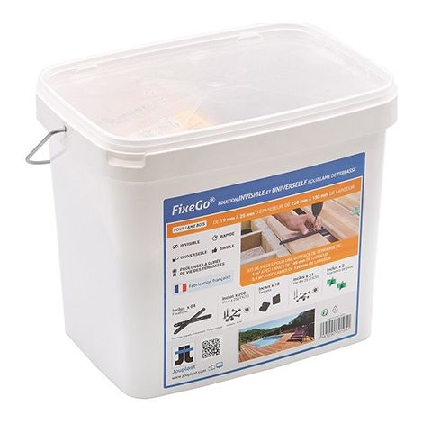 Jouplast – Fixation invisible pour lame de terrasse en bois – Kit pour lame épaisseur 19-25 mm – 64 fixations et 200 vis 6x25 – Installation simple et invisible (1/6)