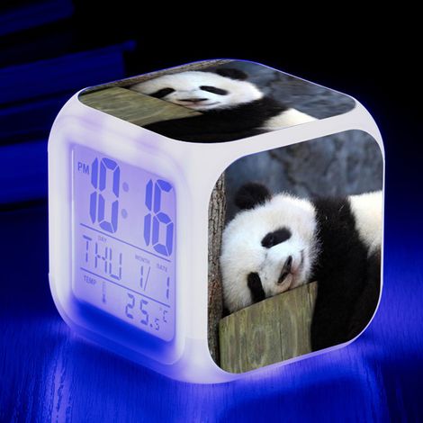 Réveil numérique à motif panda (B), lumières colorées