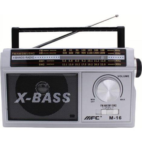 Radio portable AM/FM/ondes courtes - Fonctionne sur piles rechargeables ou secteur, son excellent et réception puissante, facile à utiliser, argent (1/5)