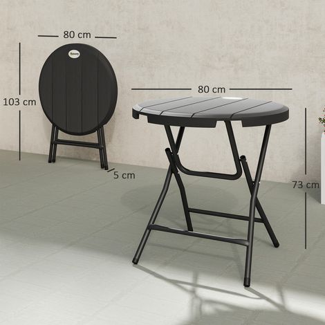 Table de jardin ronde et pliable pour 4 personnes, aspect bois, acier et plastique, gris foncé, 80 x 80 x 73 cm (1/5)
