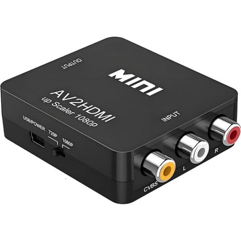 Convertisseur Mini AV RCA CVBS vers HDMI Vidéo Audio Adaptateur Support 720 1080P pour Caméra, Xbox 360, PS1, PS2, WII, N64, Gamecube, Snes, NES, PSP (1/5)