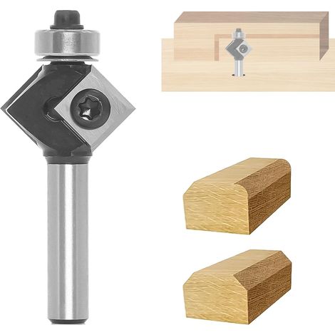 CCYKXA Plane cutter, chamfer cutter with reversible plates, interchangeable blade on 4 sides, 8 mm shank, 27 mm diameter, 45° angle, with ball bearing, for wood, flattening cutter, milling cutter (1/4)
