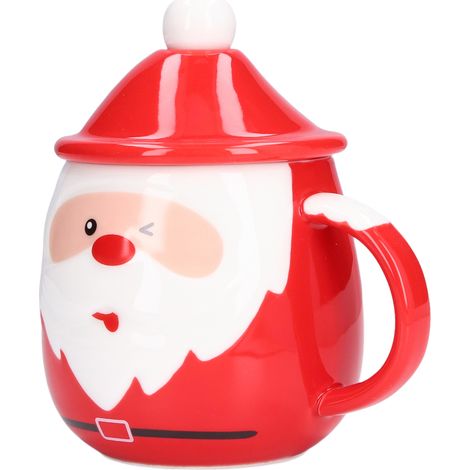 Mug de Noël en céramique pour thé ou café avec couvercle et cuillère - 450 ml