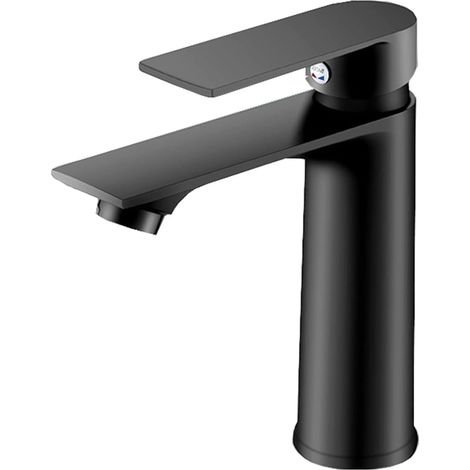 Grifo de baño negro - Grifo mezclador de agua fría y caliente - Grifo monomando de bajo consumo - Incluye manguera de 80 cm de largo (1/5)