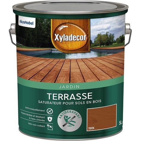 Saturateur pour Sols Extérieurs en Bois Terrasses, Abords de Piscine, Caillebotis Antidérapant Couleur : Mat Teck Quantité : 5L 5324233 (1/5)