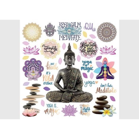 Stickers - Buddha avec des motifs colorés - 1 planche 30x30cm (1/5)