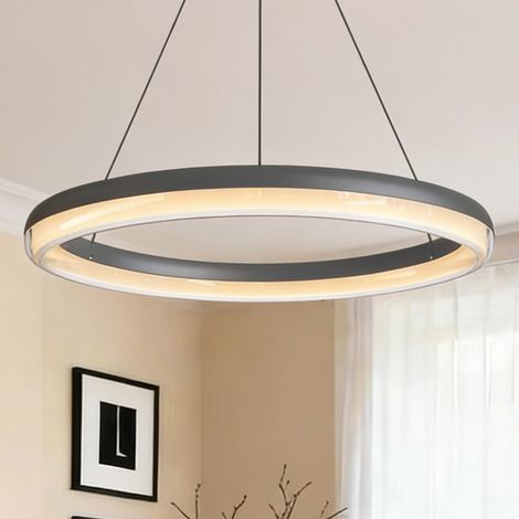 doporro Lampadario a Sospensione 30W, Lampada 3000-6000K con Filo 110 CM, Altezza regolabile, Lampada da Soffitto a Sospensione per Camera da Letto e Soggiorno, 65cm, Grigio, Luvina05 (1/5)