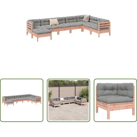 Canapé d'angle - Salon de jardin 8 pcs avec coussins sapin douglas solide (1/5)