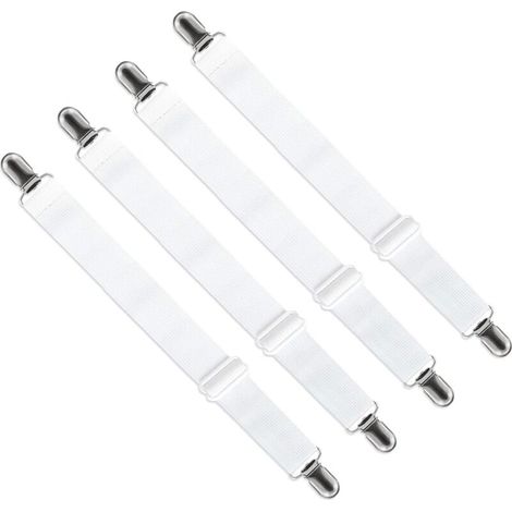 [NIEMALS VERWENDET] Verstellbarer Spannbettlaken-Spanner (65 cm bis 200 cm), verstellbarer Gurtverschluss für Bettlaken, Sofalaken, Bügelbrettbezüge (Weiß, 4er-Pack) (1/4)