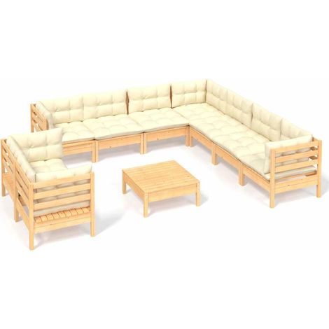 Maison Exclusive - Set Divani da Giardino 10 pz con Cuscini Crema Massello di Pino (1/5)