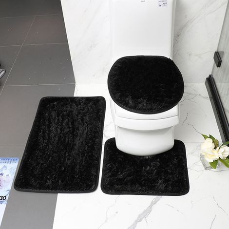 3-teiliges Badezimmerteppich-Set inklusive Badematte (schwarz), Kontur