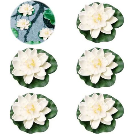 Nénuphar Artificiel - 5PCS - Blanc - Fleurs sans pollen - Décorations extérieures (1/4)
