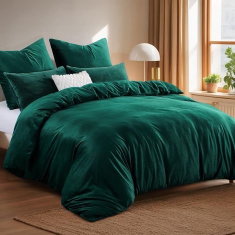 Parure de lit en peluche 220 x 240 cm - Hiver - En flanelle chaude - Housse de couette 240 x 220 cm + 2 taies d'oreiller 80 x 80 cm - Polaire - Toucher cachemire - 3 pièces avec (1/5)