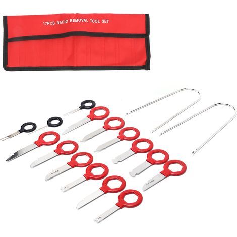 Traveur d'Outils de Suppression des Garnitures Voiture, Outil Retrait Radio Déménagement Professionnel 17pcs Kit Touches Version Radio pour l'audio Stéréo Voiture. (1/5)
