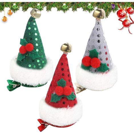 Épingle à Cheveux de Noël, 3 Pcs Mini Bonnet de Père Noël Pinces à Cheveux, Paillettes Strass Barrettes, Accessoires pour Filles et Femmes (1/5)