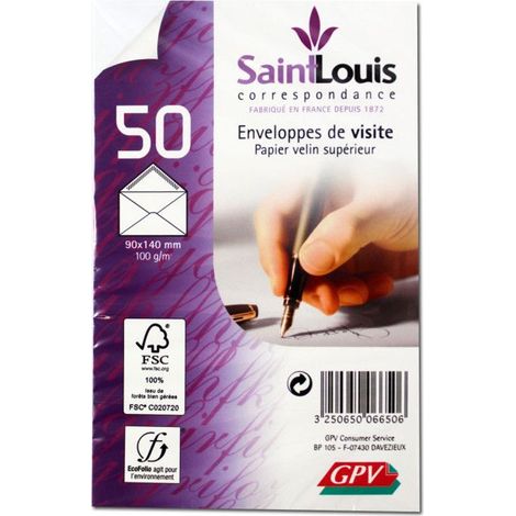 Enveloppes - Blanche - 90x140mm - Pour cartes de visite - Paquet de 50 - GPV