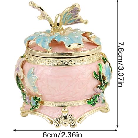 (Rose) Boîte à bijoux en forme de bonbonnière papillon avec couvercle à charnière, boîte de rangement anti-poussière pour bijoux en or et en argent. (1/2)