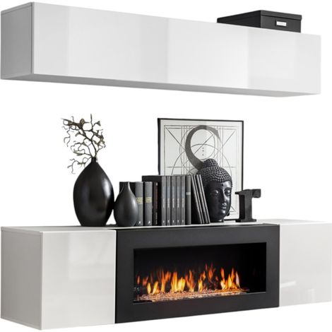 Muebles colgantes con chimenea decorativa colección FLY N1. Color blanco.