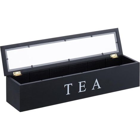 longziming - Organiseur de sachets de thé en bois – Boîte de rangement pour thé avec 6 compartiments, coffret à thé noir pour sachets de thé, café, herbes et organisation de cuisine (1/5)