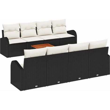 Garden Sofa Set with Storage 9 pcs Black and Cream Poly Rattan vidaXL