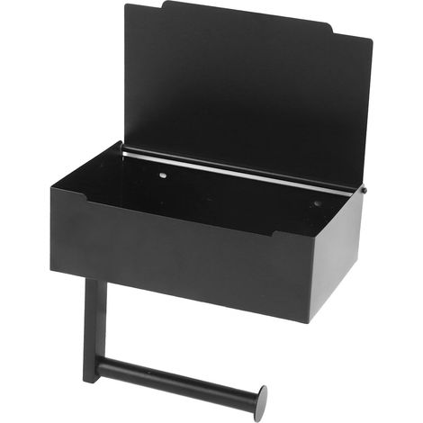Distributeur de papier toilette et de lingettes humides jetables pour salle de bain, pour adultes (hommes et femmes), en acier inoxydable 304, fixation murale noire. (1/5)
