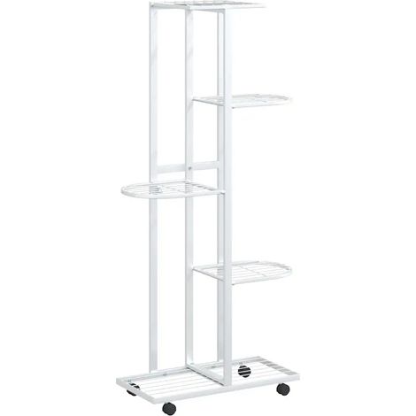 Jardinière à 5 niveaux pratique avec roues 44 x 23 x 100 cm style moderne en fer blanc