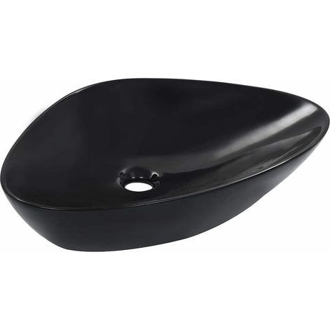 Lavabo Vasque Triangulaire à Poser Salle de Bain en Céramique Noir 58,5 x 39 x 21 cm (1/5)