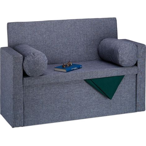 Relaxdays Bench Seat with Backrest, Pillows, Foldable, Storage Ottoman, Padded, Hallway Chest, 75x115x47cm, Grey (1/5)