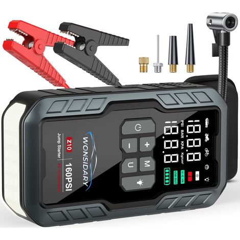 Booster Batterie Voiture 7000A avec 11,05 BAR/160 PSI Gonfleur de Pneus 27000 mAh Démarreur Batterie Voiture pour Tous Moteurs Essence/8.0L Diesel 4 Modes LED Kit d’Urgence (1/5)