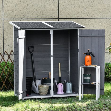 Capanno da giardino 139x75x160 cm, con tavolo da giardino e porte richiudibili, legno grigio (1/5)