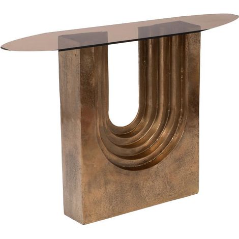 Amadeus - Console arc Carmen 118 cm en aluminium doré et verre (1/4)