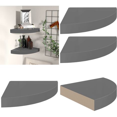 Étagères d'angle flottantes 2pcs gris brillant 25x25x3,8cm MDF - Etagere Murale - Étagère D'angle - Étagère Flottante - Rangement Mural - Décoration Murale - Home & Living (1/5)