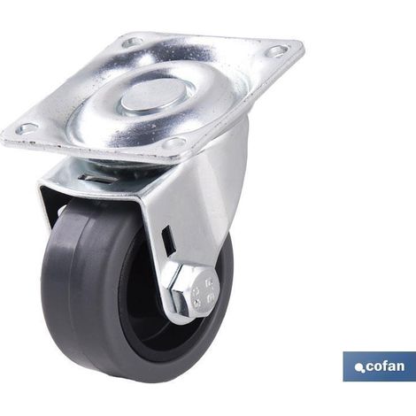 Rueda de goma gris con placa, diámetro 40 mm, soporta hasta 32 kg, uso industrial y doméstico. (1/3)
