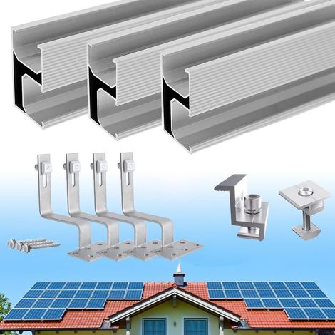 Kit De Montage Solaire Pour 4 Panneaux. Rail Aluminium. Crochet Toit Tuiles. Support 30-35mm. Installation Photovoltaïque (1/5)
