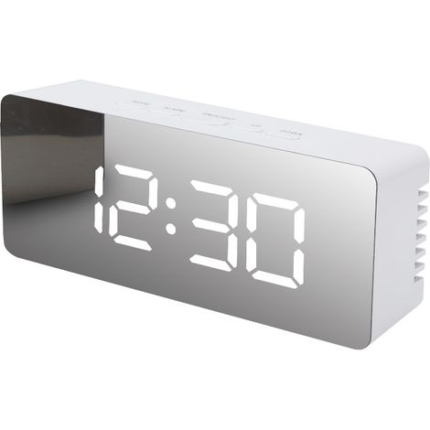 INF Digitaler LED-Wecker mit Spiegeloberfläche, Weiß