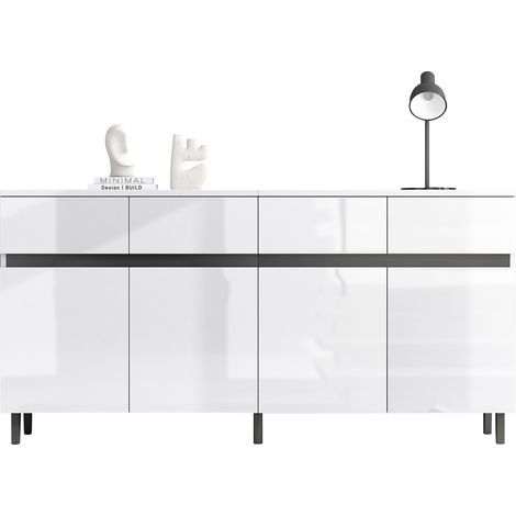 ELVMI Credenza con 2 Ante, 4 Cassetti e Ripiani Regolabili, per Soggiorno o Sala da Pranzo, Bianca, 160 x 40 x 68 cm (1/5)