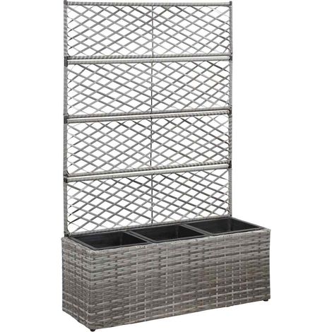 Lit surélevé en treillis 3 pots 83x30x130cm Résine tressée Gris (1/5)