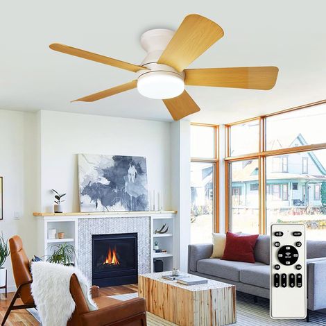 Ventilador de techo moderno con luz: Ventilador pequeño blanco de 35 pulgadas - Ventilador de techo regulable con control remoto, 5 aspas de madera reversibles, 6 velocidades, temporizador (1/5)