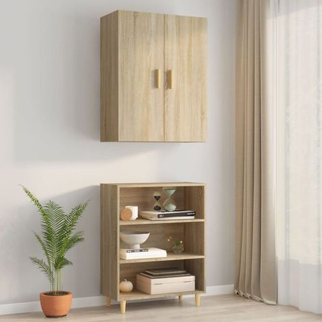 Meuble de Rangement Mural, Armoire de Stockage en Bois Couleur Chêne Sonoma, 69,5 x 34 x 90 cm, Étagère Murale pour Salon, Cuisine ou Salle de Bain (1/5)