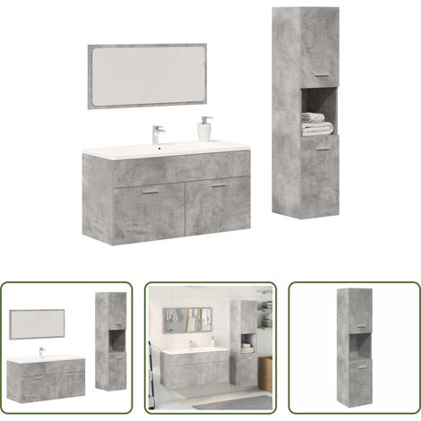 vidaXL Miroir de maquillage -  Ensemble de meubles de salle de bain 3 pcs gris béton (1/5)
