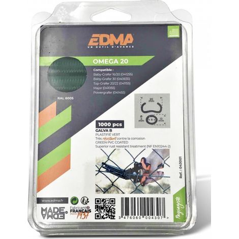 Grapas galvanizadas Omega 20 EDMA - plastificadas en verde - 1000 unidades - 430 (1/2)