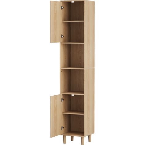Mobile bagno alto con ante e scaffali aperti, legno effetto quercia, 32x30x169 cm (1/5)