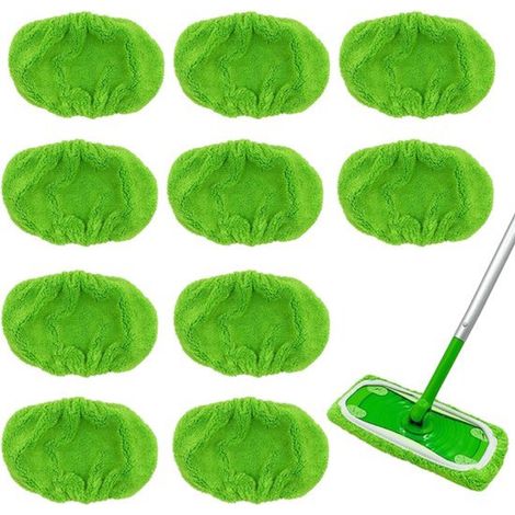 Lot de 10 lingettes de rechange – Vertes – Balai Swiffer – Lavables – Réutilisables – Nettoyage (1/5)