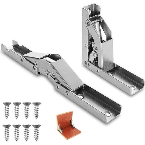 Lot de 2 charnières d'étagère pliantes à 90/180 ° - Charnières de support de table cachées avec vis (1/5)