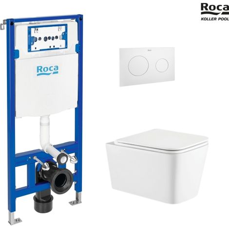 Bastidor empotrado ROCA Duplo One pack cisterna y pulsador PL10 blanco mate con inodoro suspendido Trend Vortex (1/3)