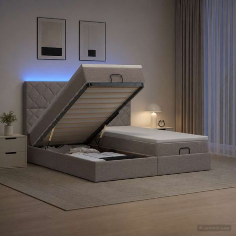 vidaXL Lit coffre avec matelas et LED Taupe 180 x 200 cm Tissu (1/5)