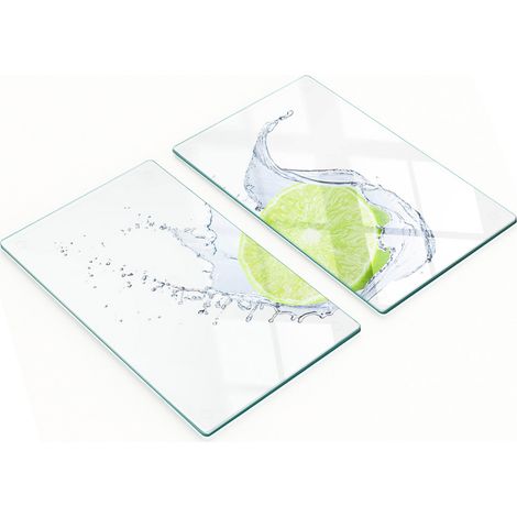 Juego de tablas de cocina de vidrio templado con gráficos en color lima, 2 x 30 x 52 cm. (1/5)